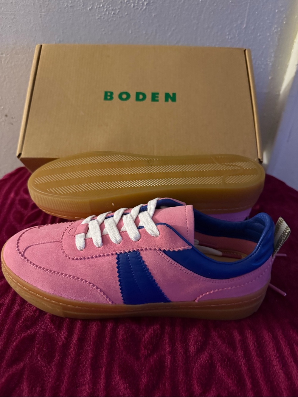 Boden women’s Pink and Blue Suede Lace-Up Sneakers